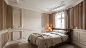 Sztukateria i lamele w sypialni